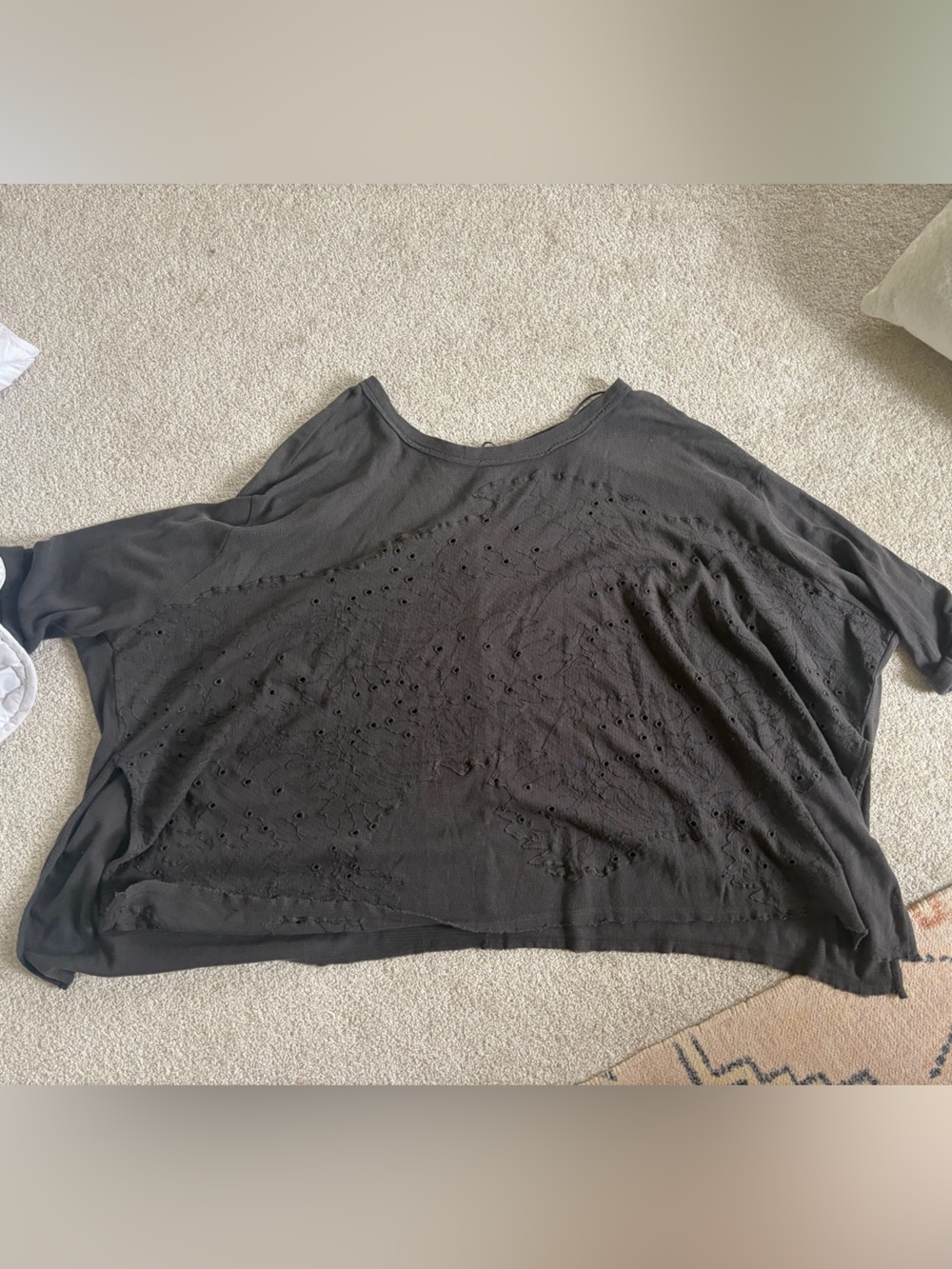 Free People Black Eyelet Dolman Sweatshirt